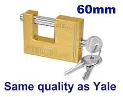 Professional 60mm Heavy Duty Brass Block Padlock - 234g Weight Solid Brass Cylinder Pins 3 Brass Keys Double Blister Packed Quality Lock